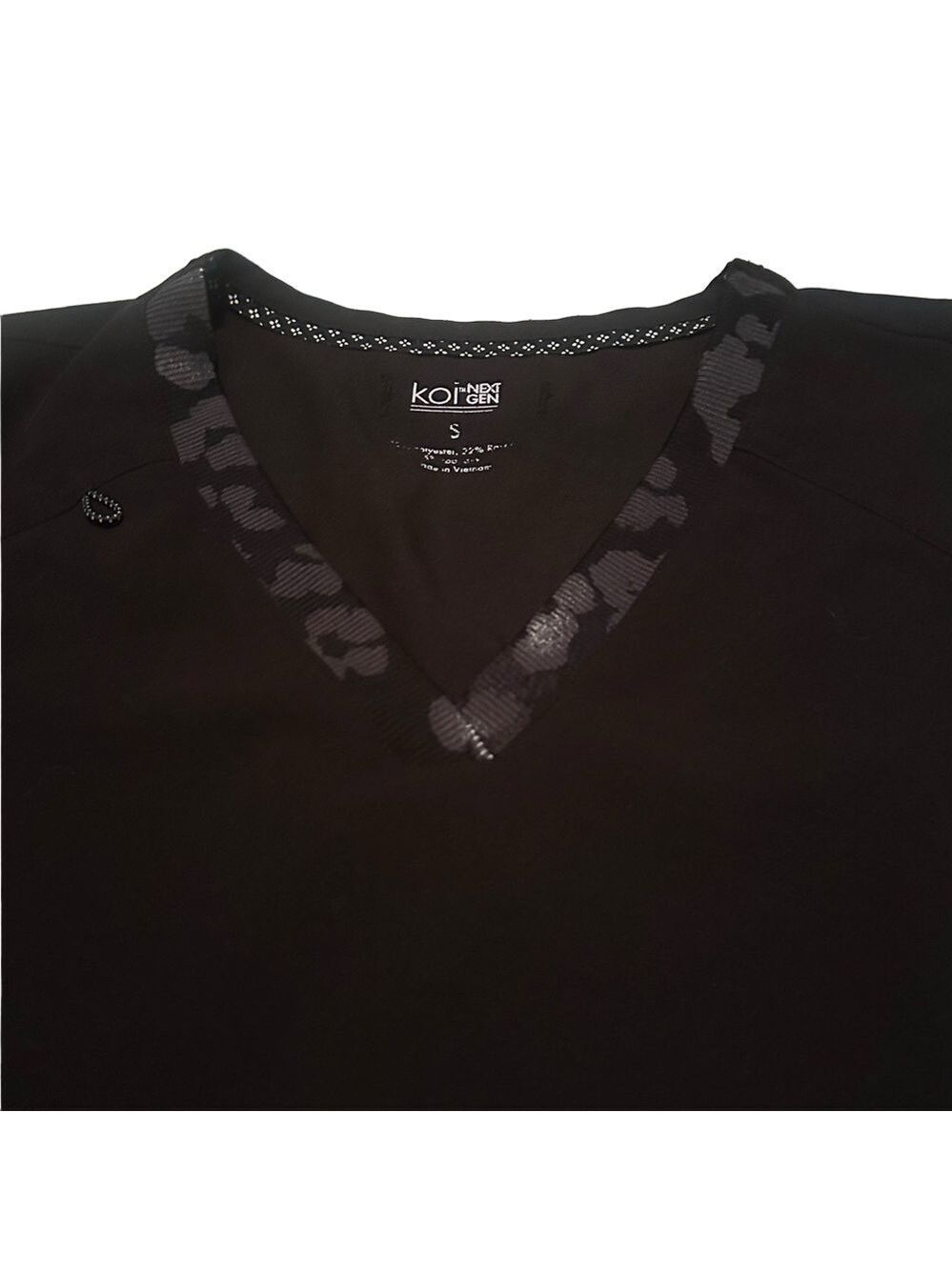 Koi Small Black Gray Patterned Scrub Top